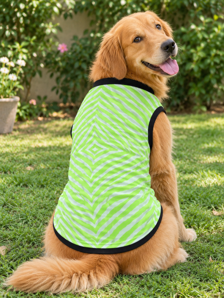 Lime Green & White Zigzag Sleeveless Dog Shirt