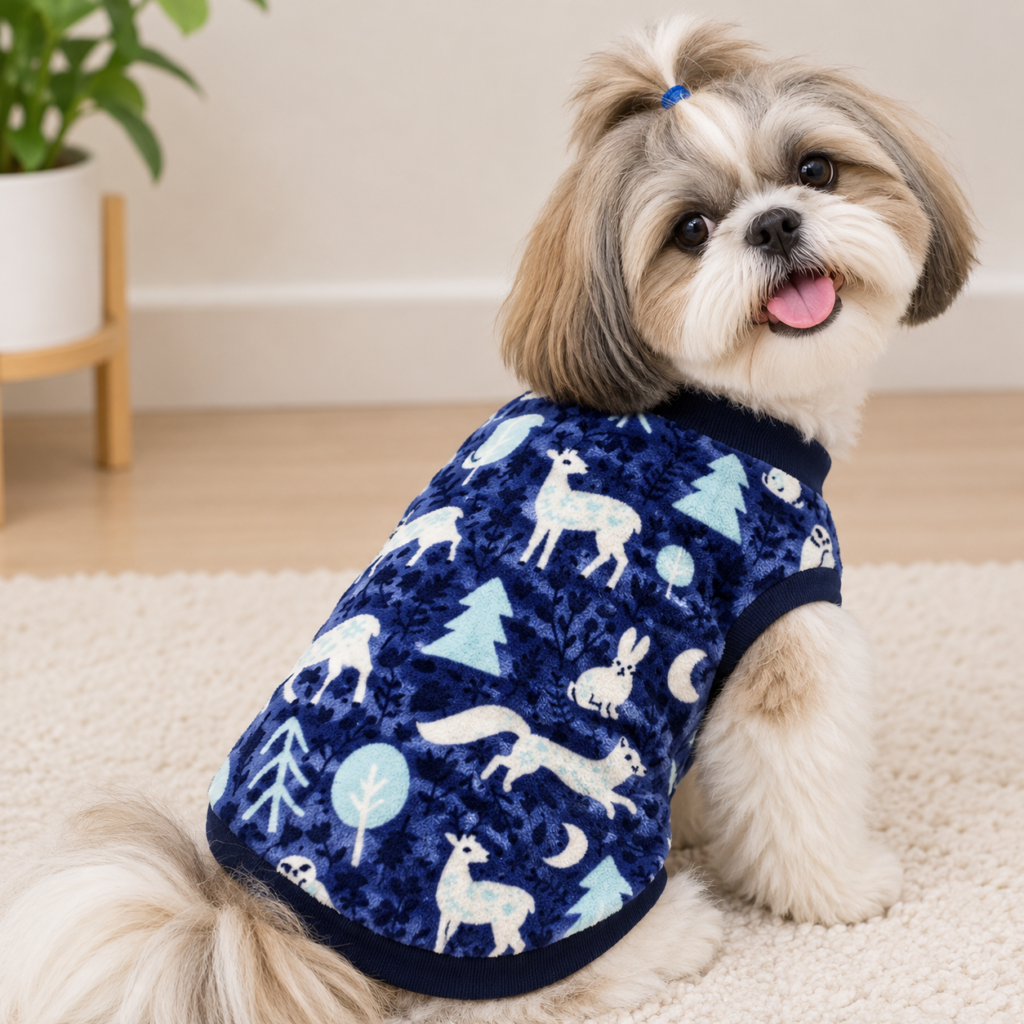 Navy Deer Print Winter Fleece Tee