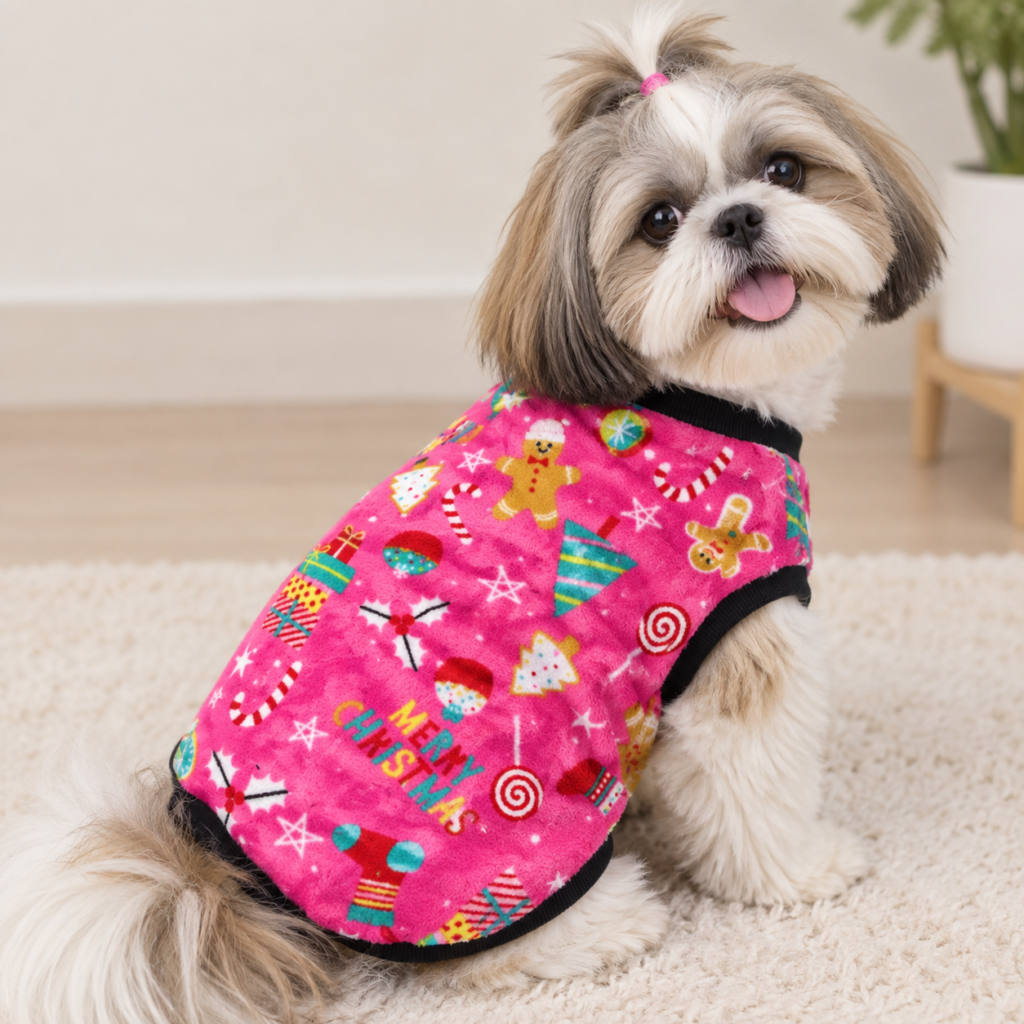 Pink Christmas Fleece Dog Tee