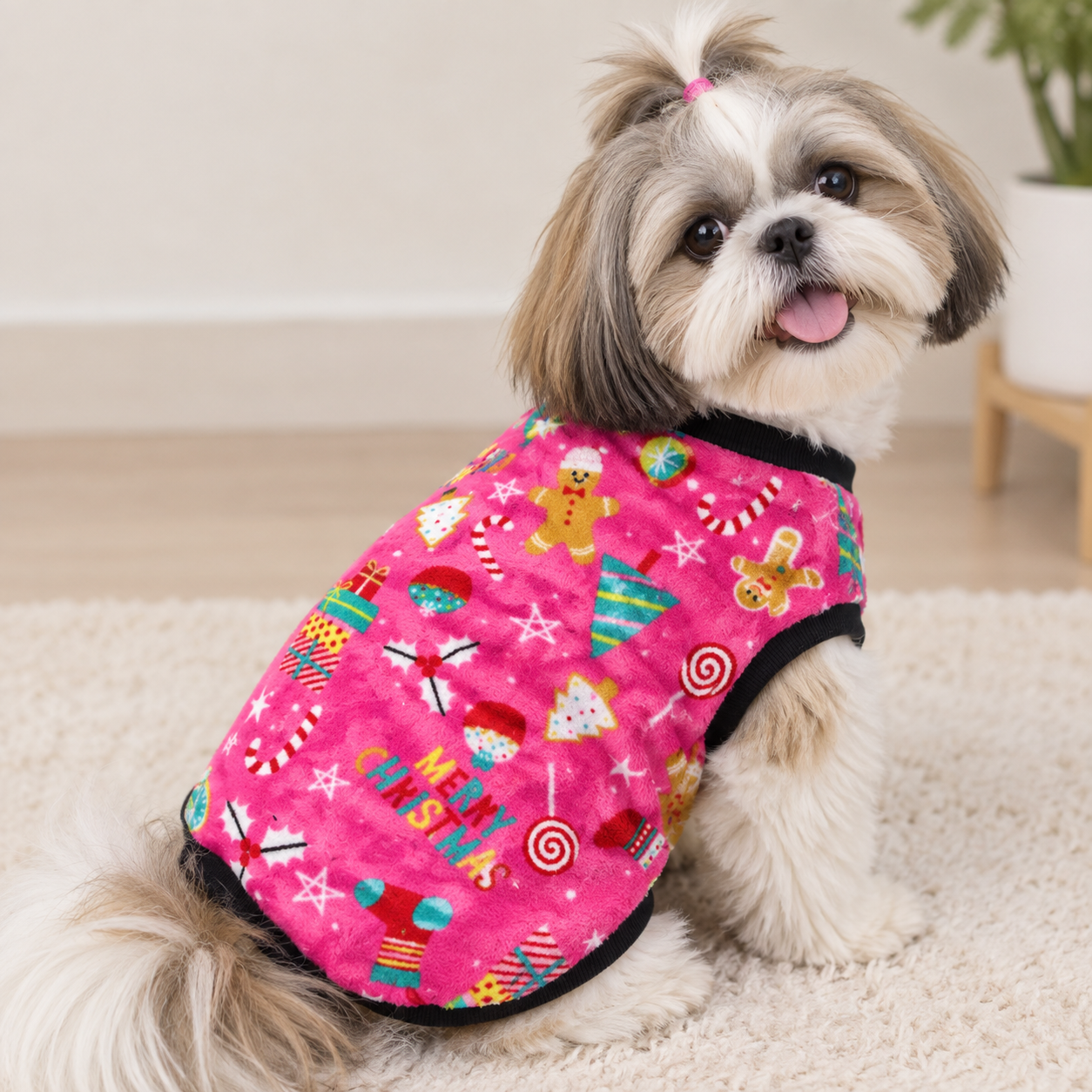Pink Christmas Fleece Dog Tee
