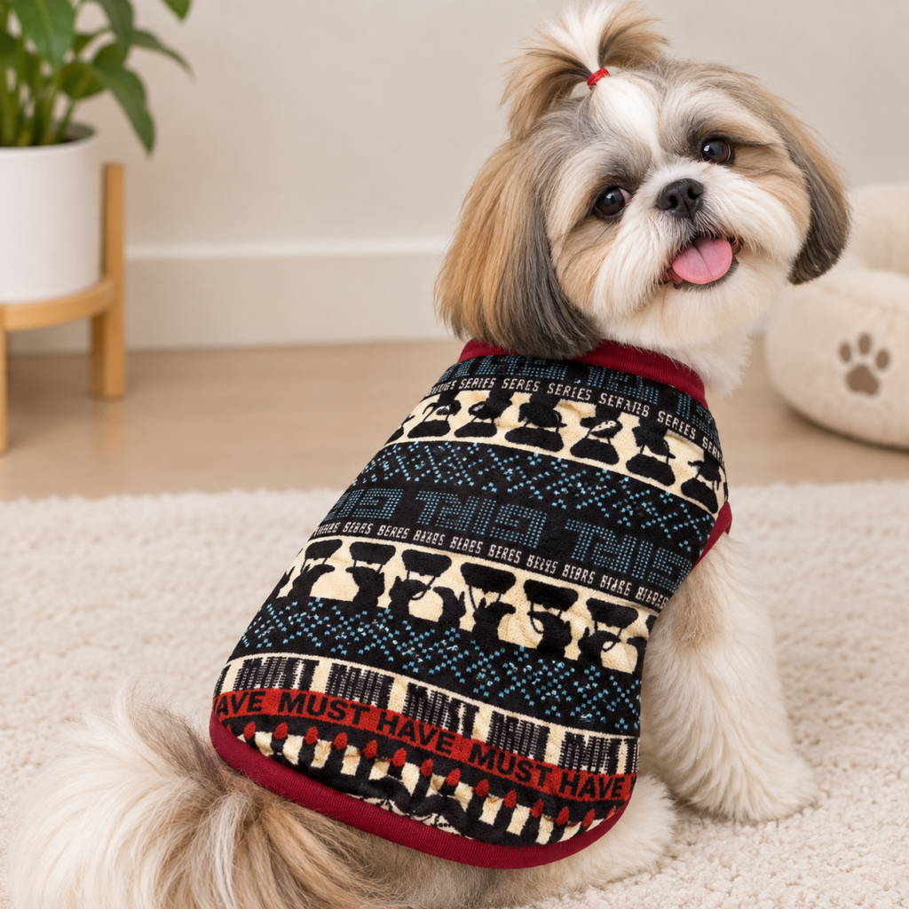 Black & Blue Winter Printed Fleece Tshirt