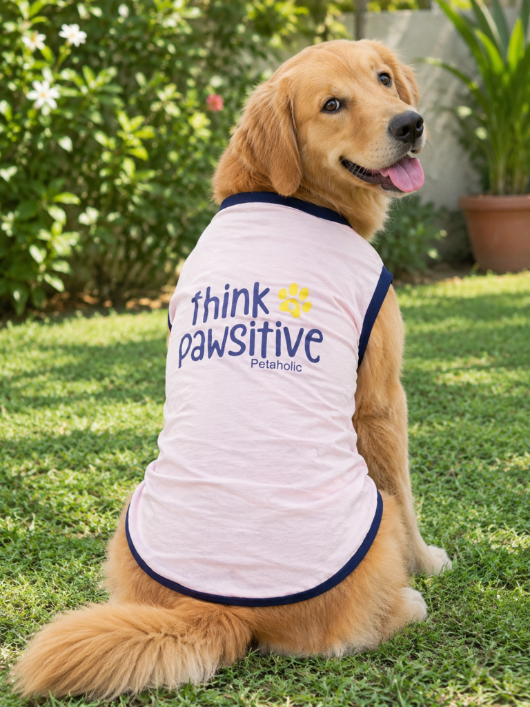 Pink “Think Pawsitive” Sleeveless Dog Shirt