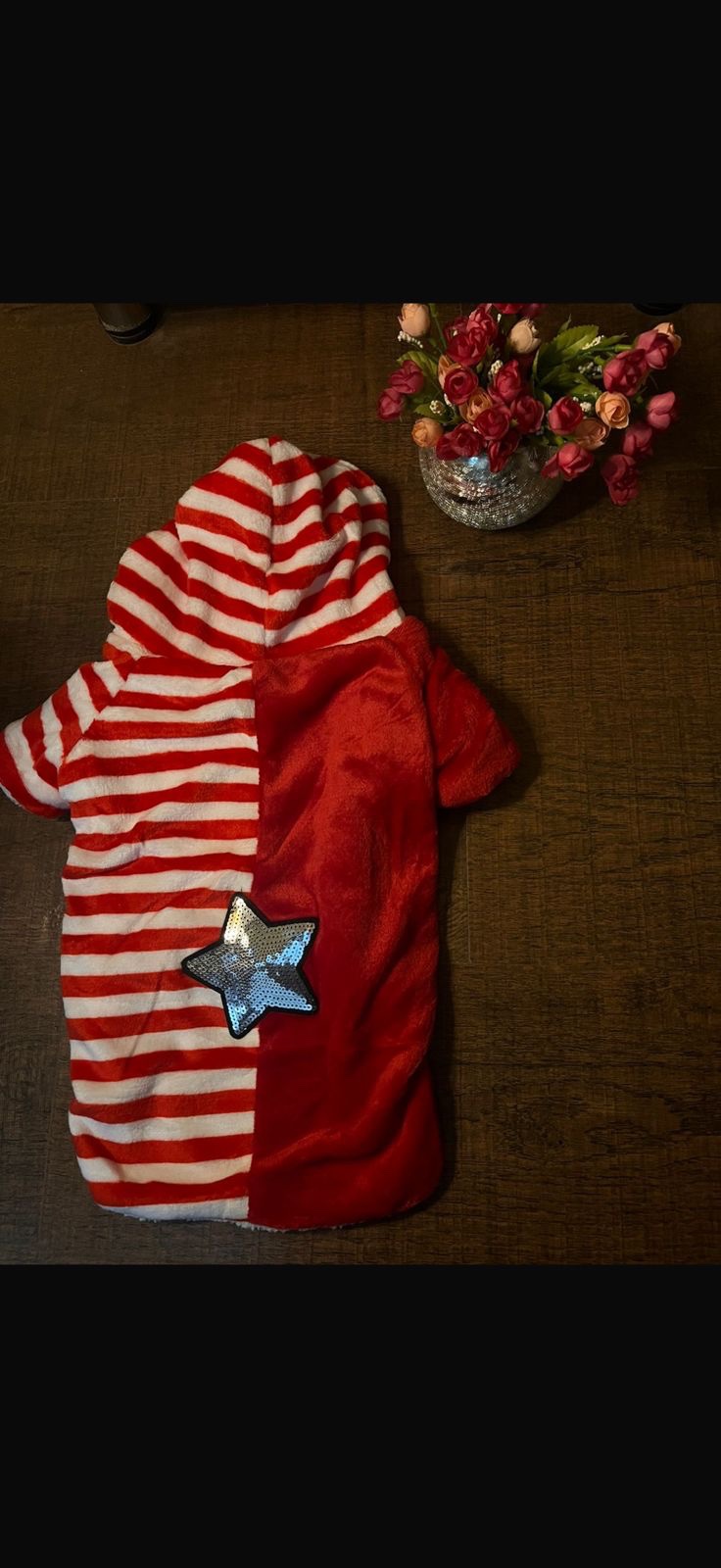 Red & White Striped Star-Free Fleece Hoodie - Image 2