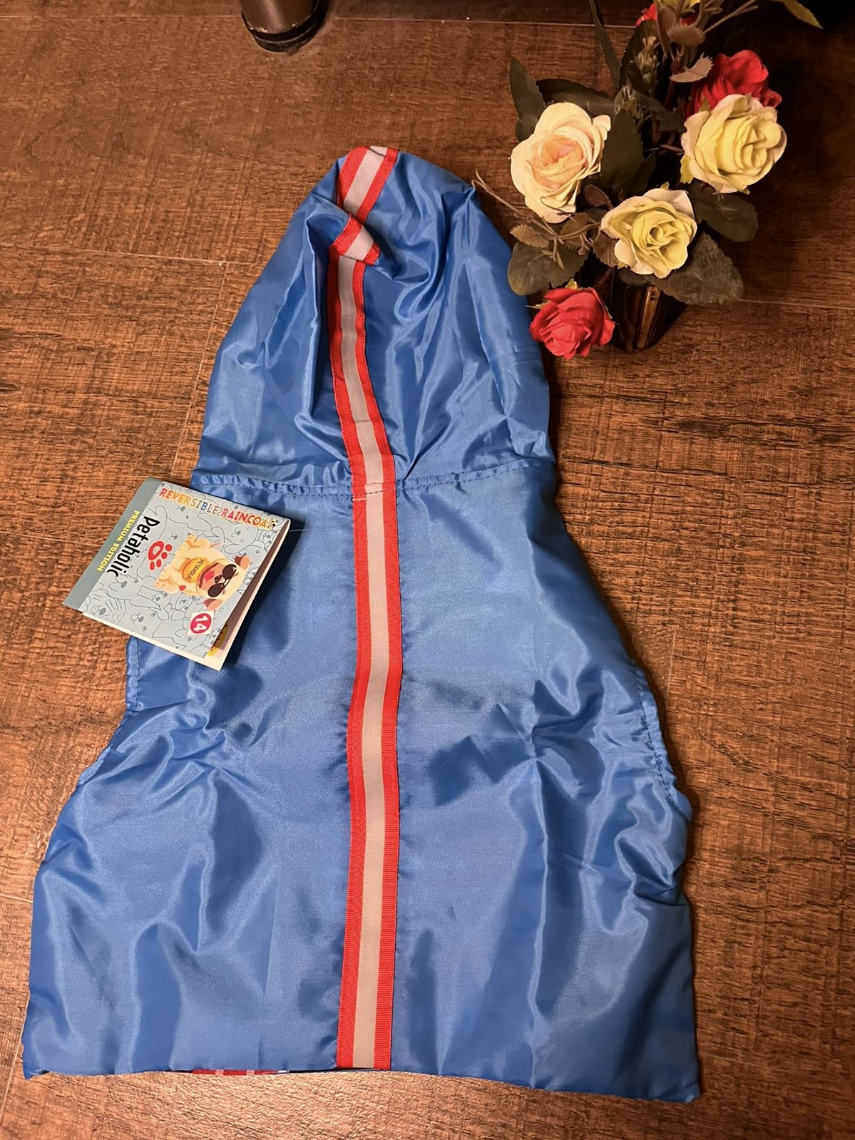 Blue Hooded Dog Raincoat with Reflective Stripes - Image 4
