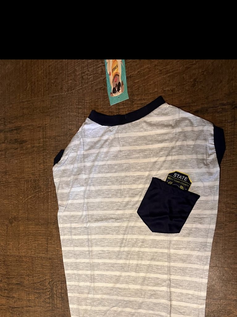 Grey & White Striped Sleeveless Dog Shirt - Image 3