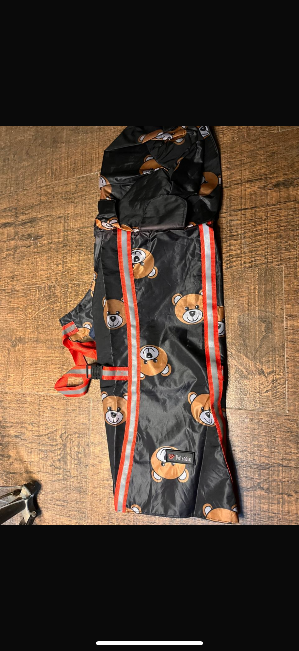 Black Teddy Bear Print Hooded Dog Raincoat - Image 3