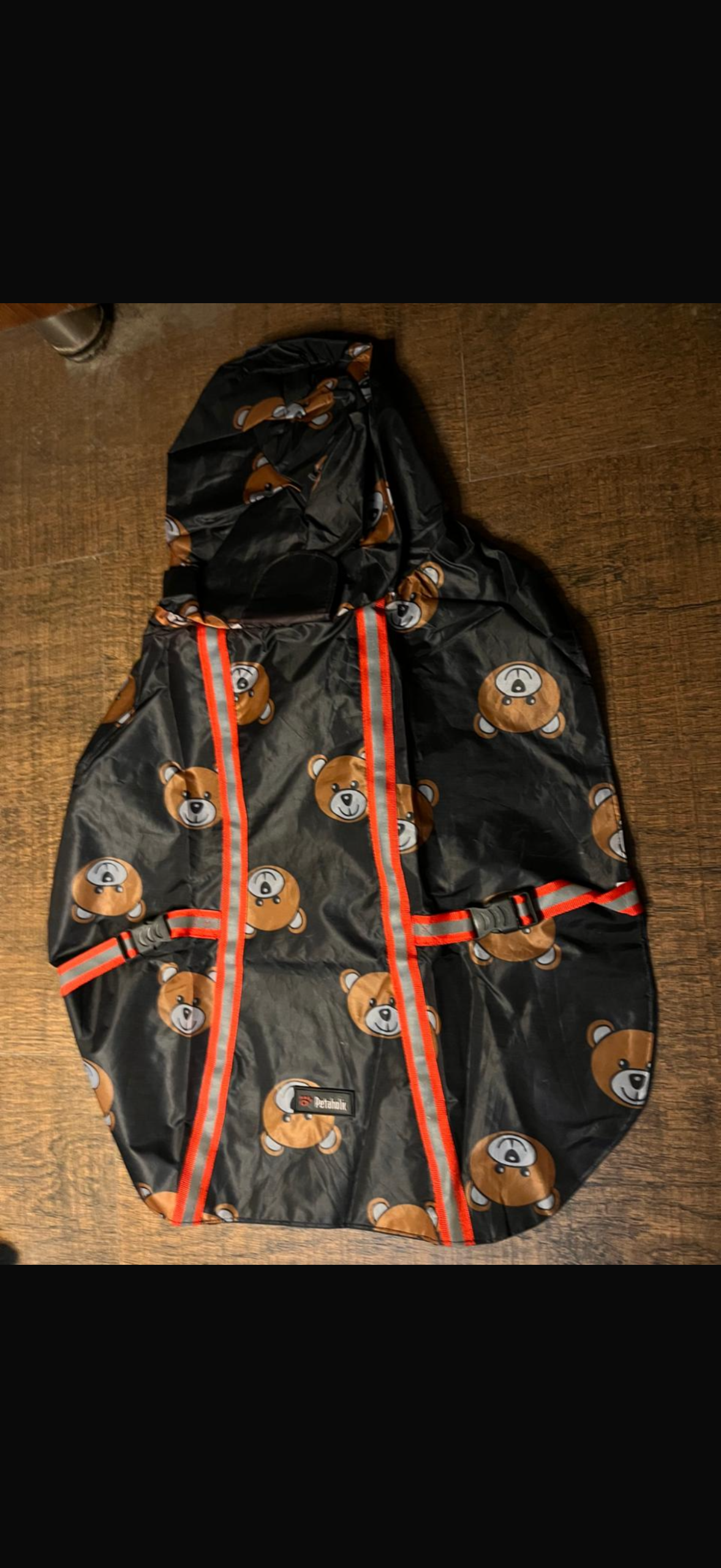 Black Teddy Bear Print Hooded Dog Raincoat - Image 4