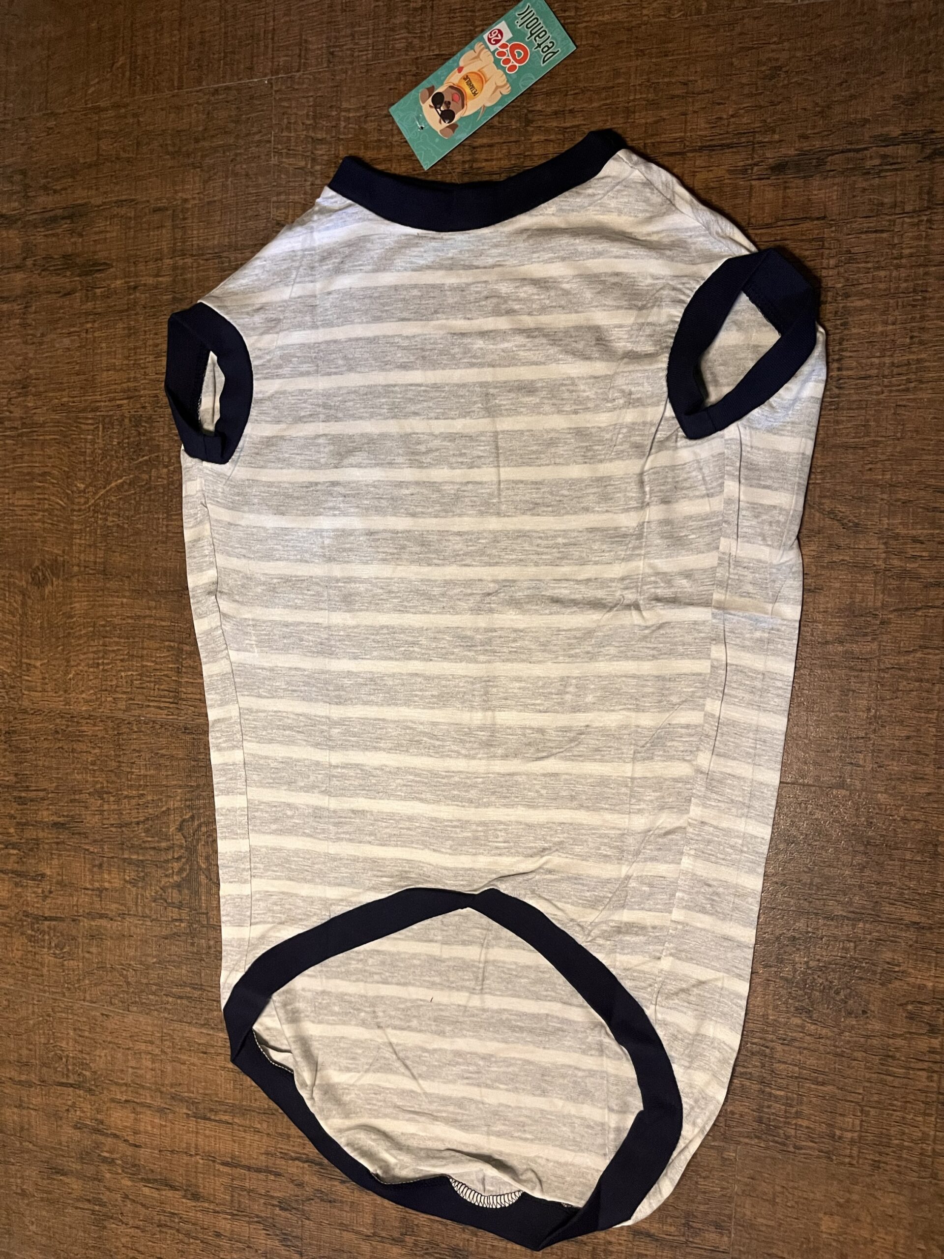 Grey & White Striped Sleeveless Dog Shirt - Image 2