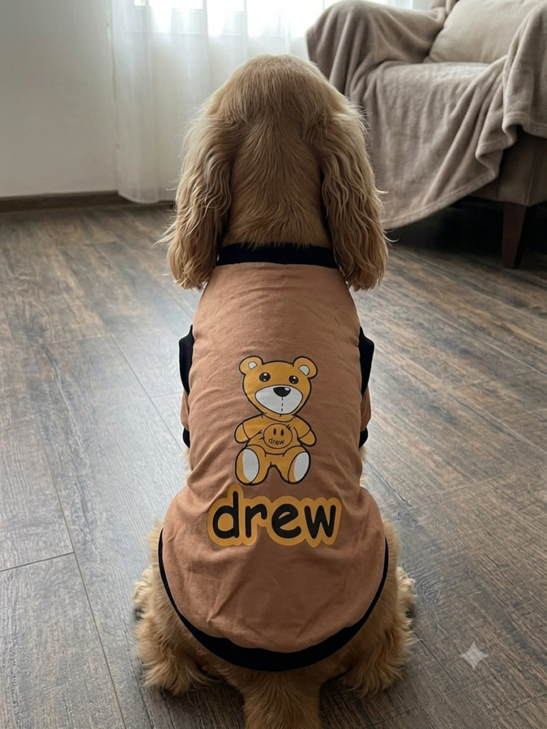Drew Teddy Bear Sleeveless Dog T-Shirt –Peach & Black