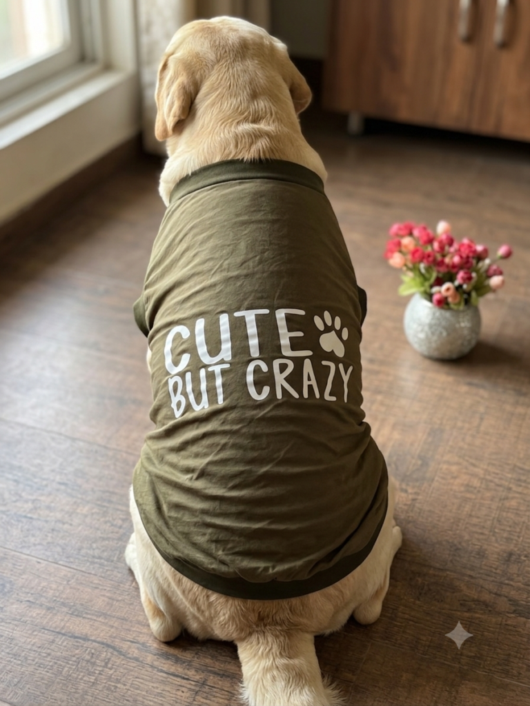 "Cute But Crazy" Olive Green Dog Tee