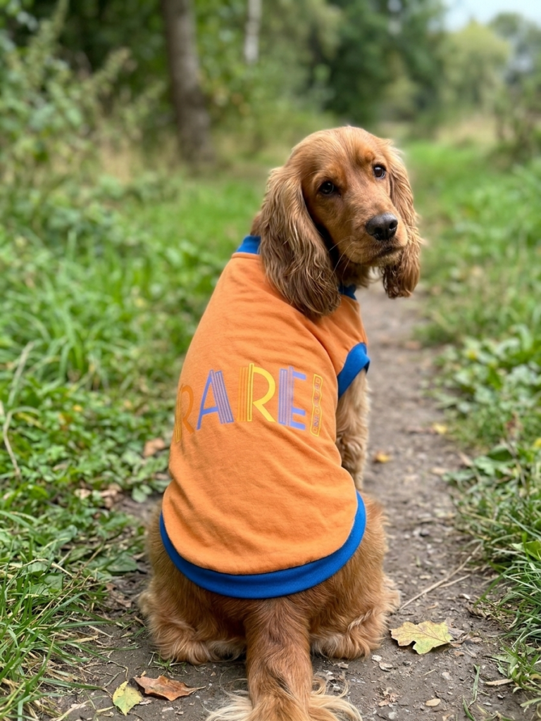 "RARE" Sleeveless Orange & Blue Dog Tee