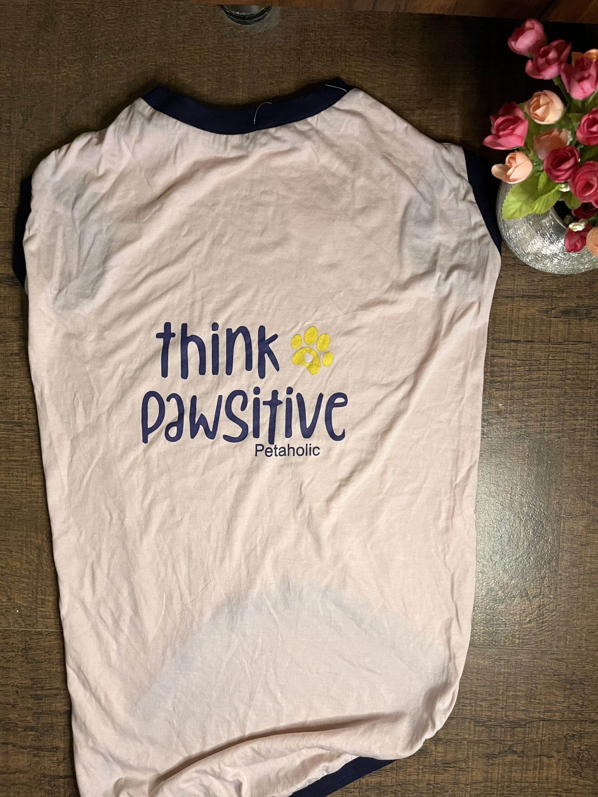 Pink “Think Pawsitive” Sleeveless Dog Shirt - Image 2