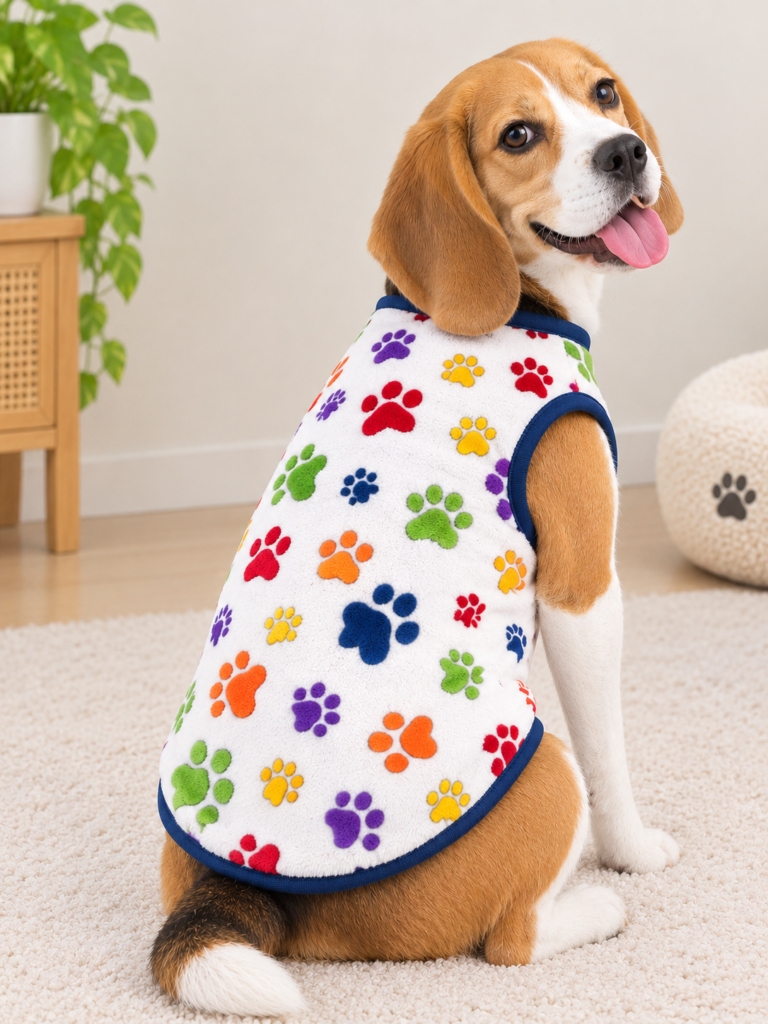White Plush Paw Print Sleeveless Winter Tee