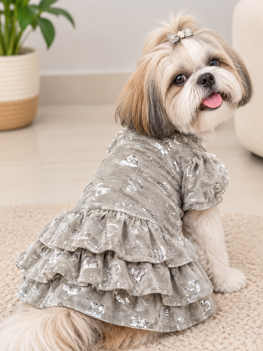 Silver Heart Velvet Frock ✨
