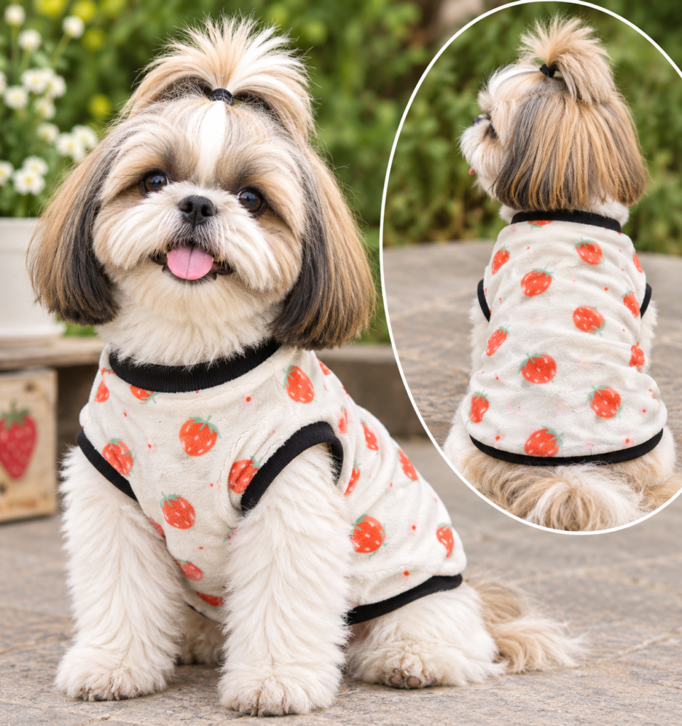 🍓 Sea Green Strawberry Print Velvet Winter T-Shirt  🐾