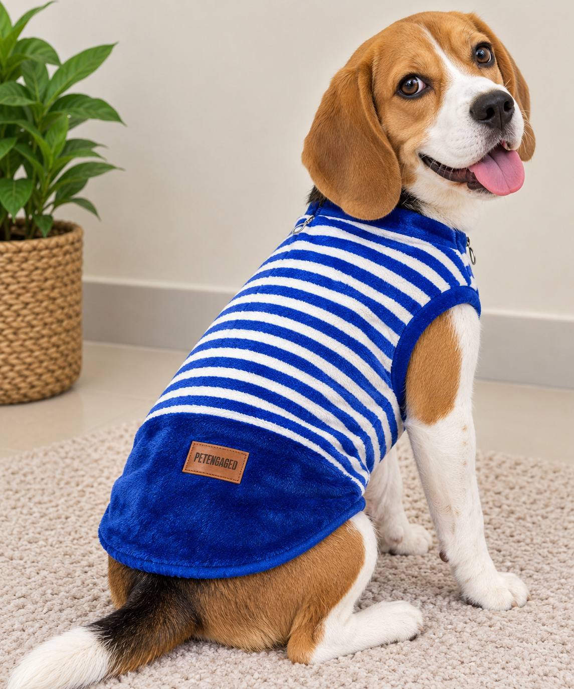 Blue & White Striped Velvet Winter Outfit