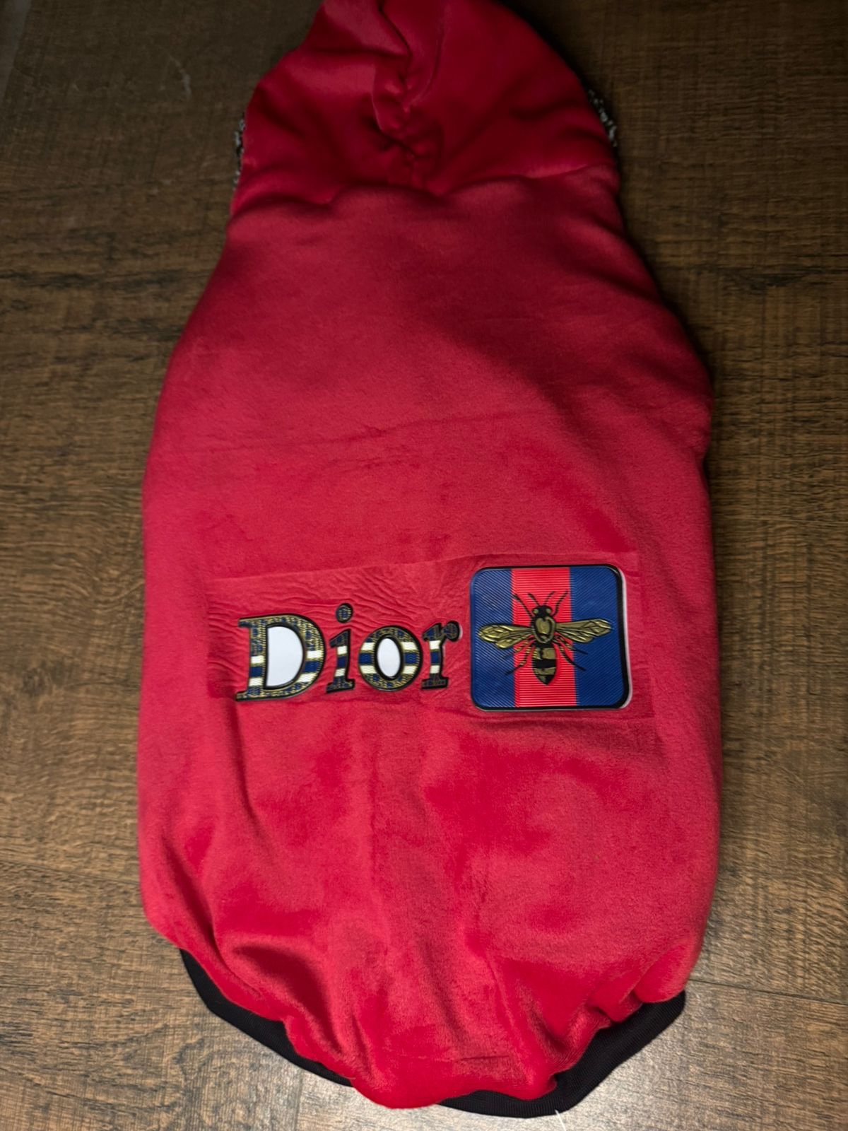 Premium Red Dior Velvet Sleeveless Hoodie - Image 2