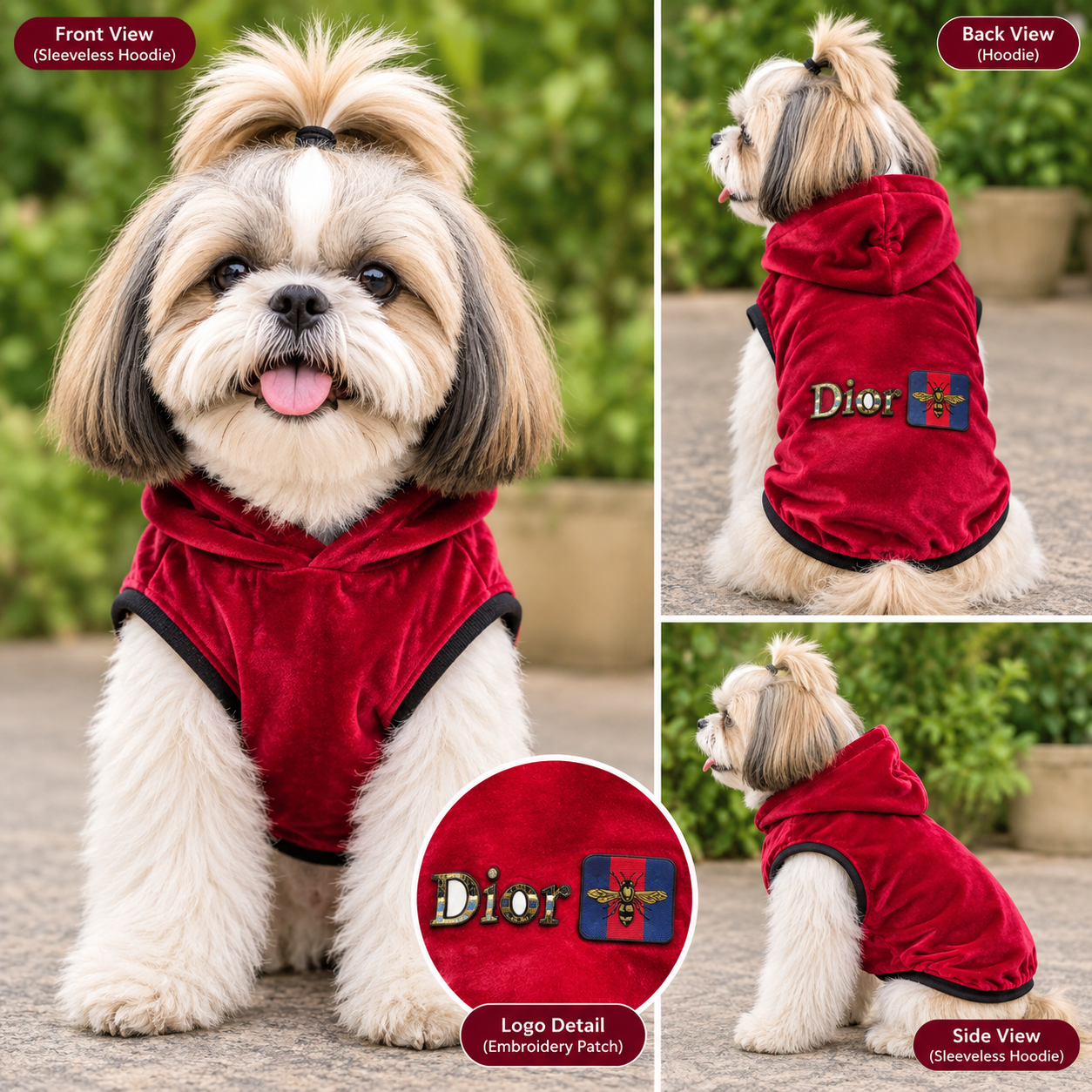 Premium Red Dior Velvet Sleeveless Hoodie