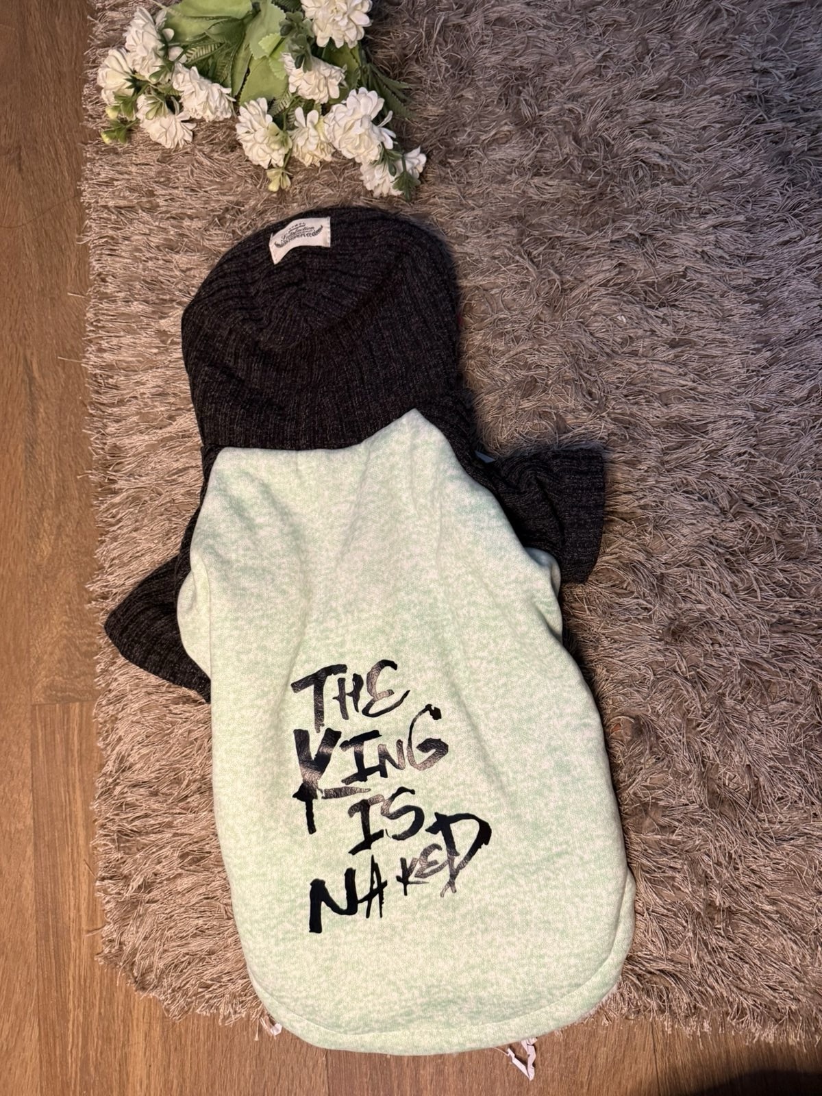 Mint Green & Black Fur Hoodie - Image 2