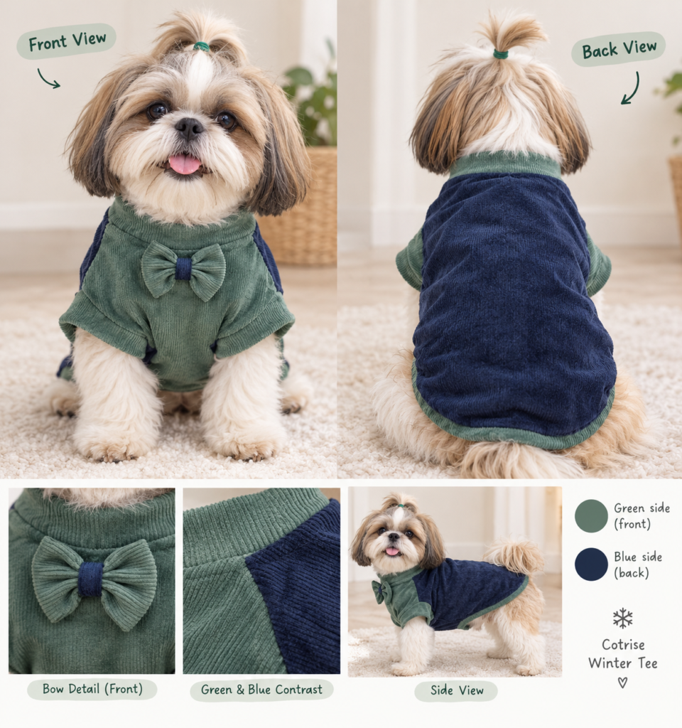Cotrise Winter Tee – Green & Navy Blue With Bow