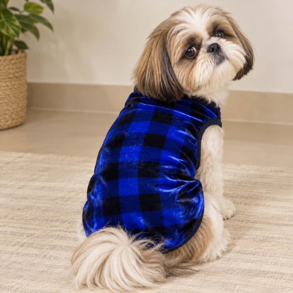 Blue Black Check Velvet Winter T-Shirt