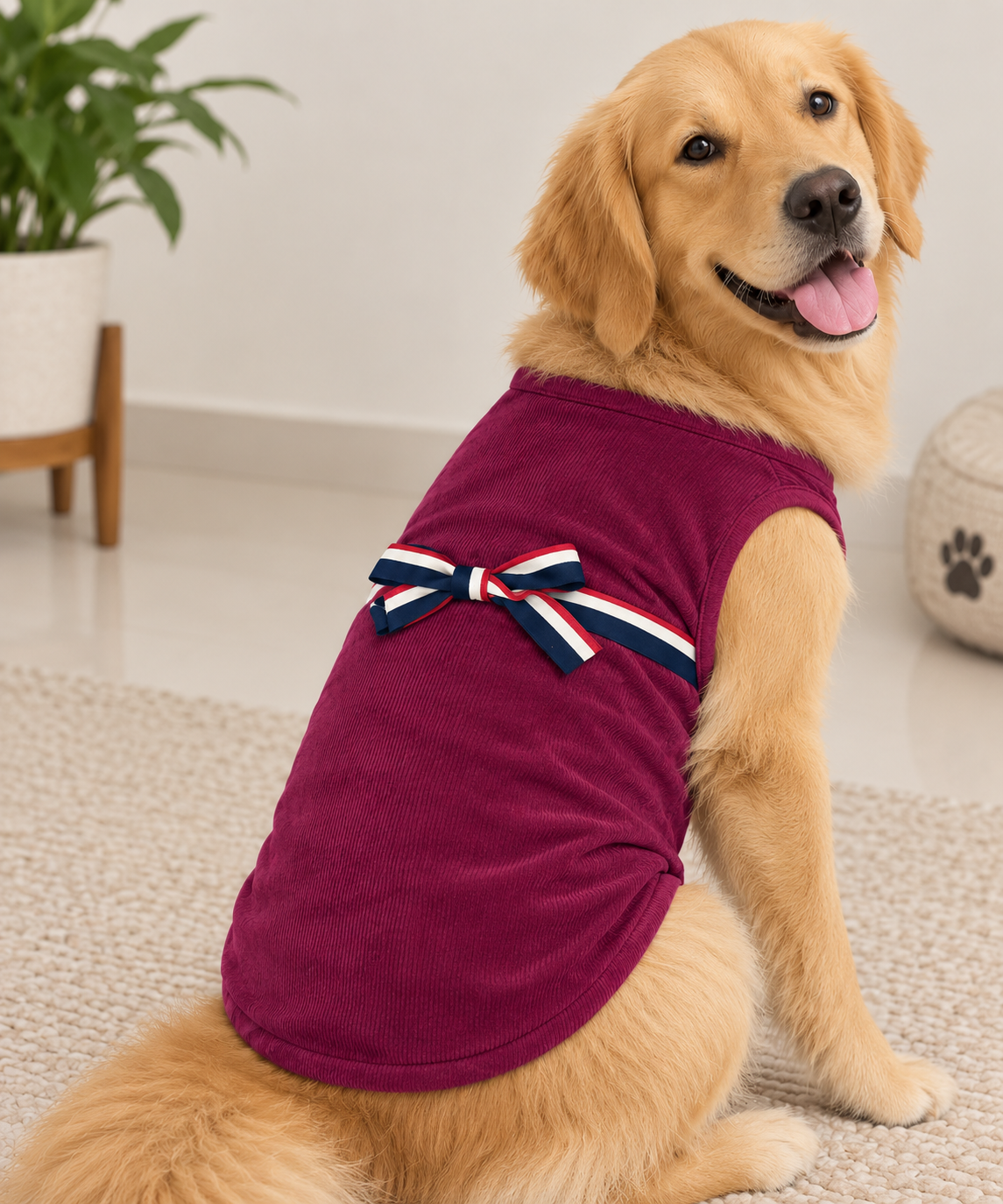 Maroon Corduroy Sleeveless Tee with Bow