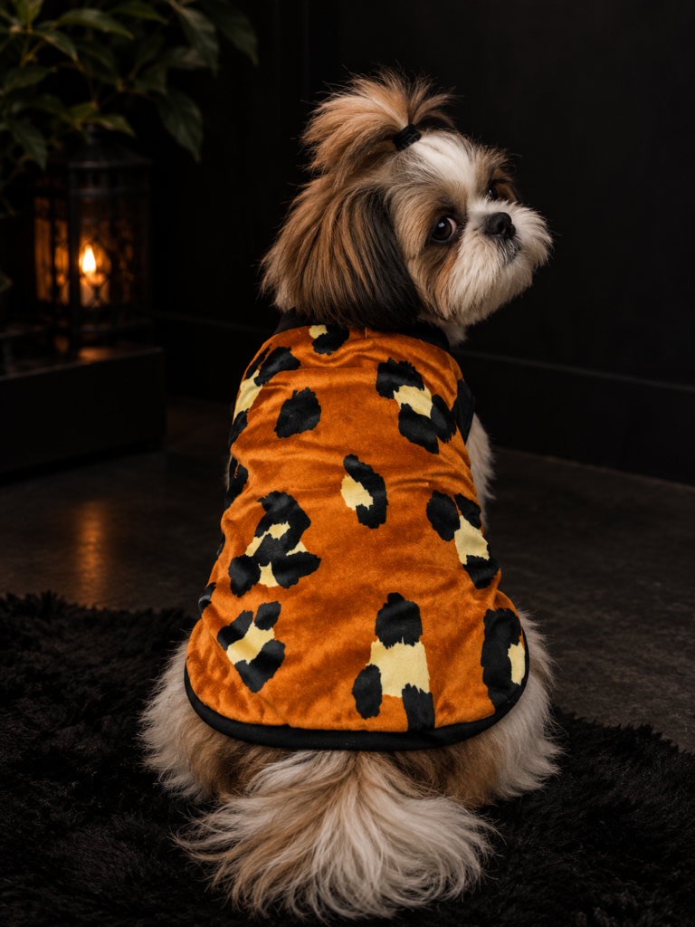 Orange & Black Animal Print Dog Tee Velvet – Stylish Pet Wear