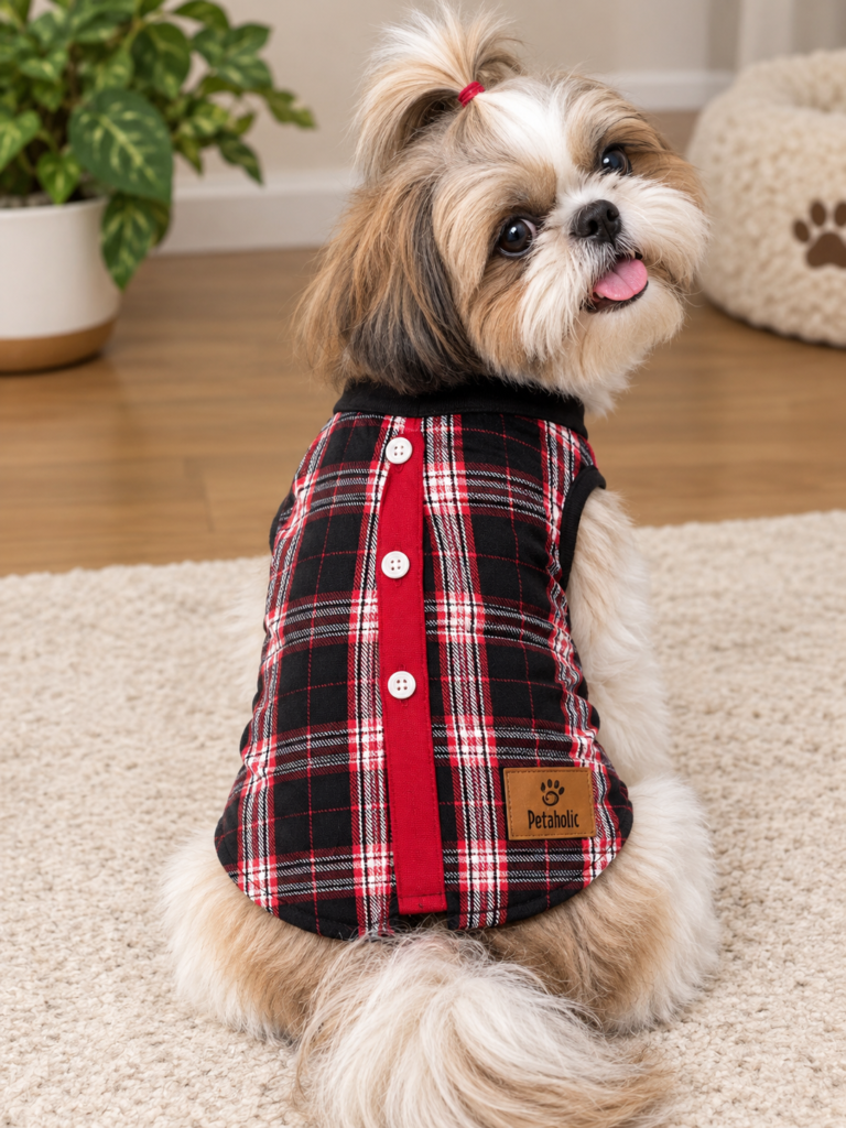 Black & Red Plaid Sleeveless Dog Tee (Shirt Look)