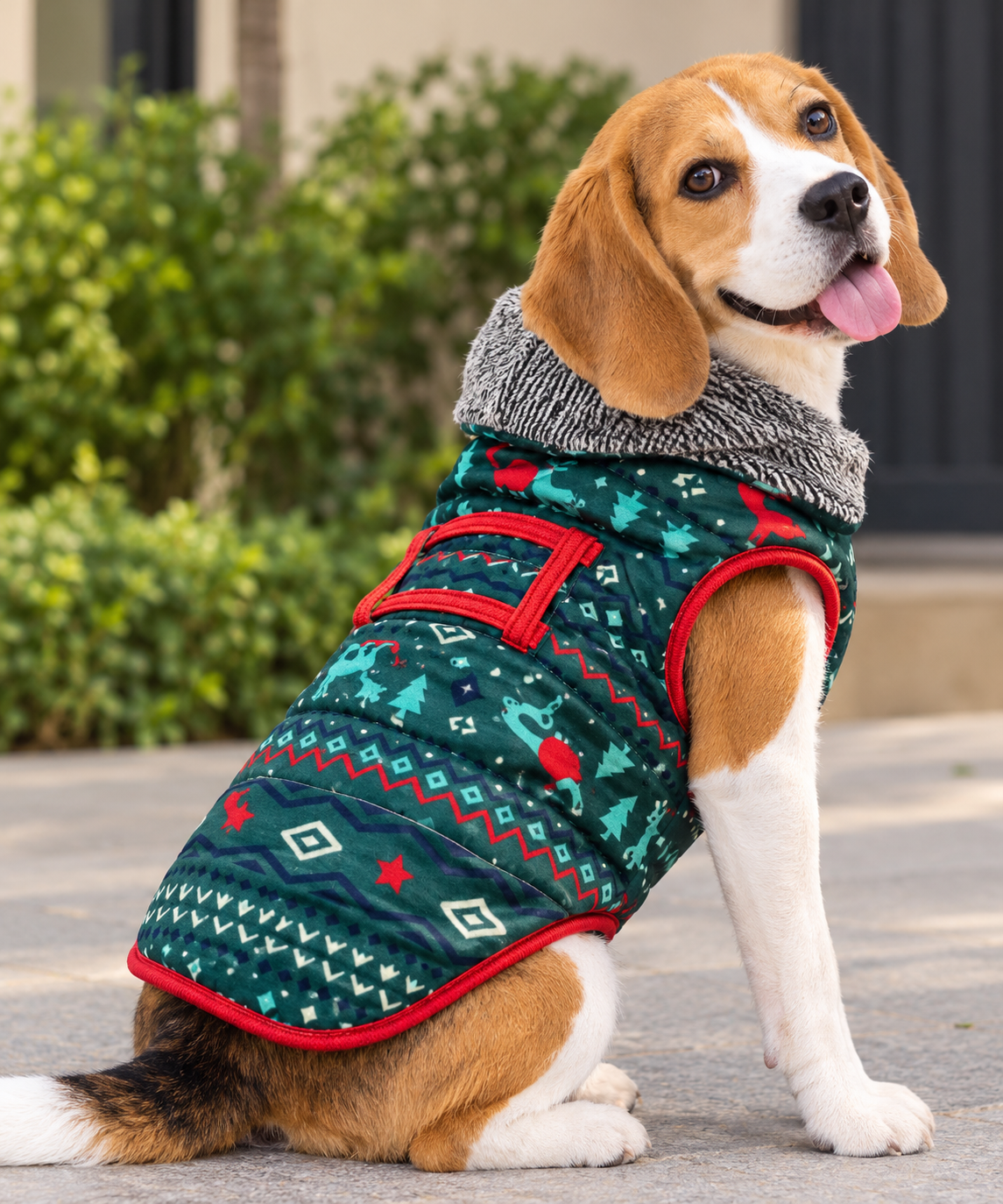 Teal Green Printed Winter Fur Coat