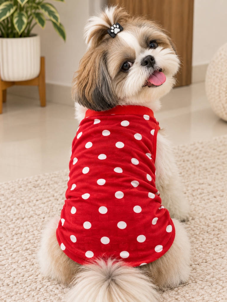 Red Polka Dots Sleeveless Velvet Winter Tee