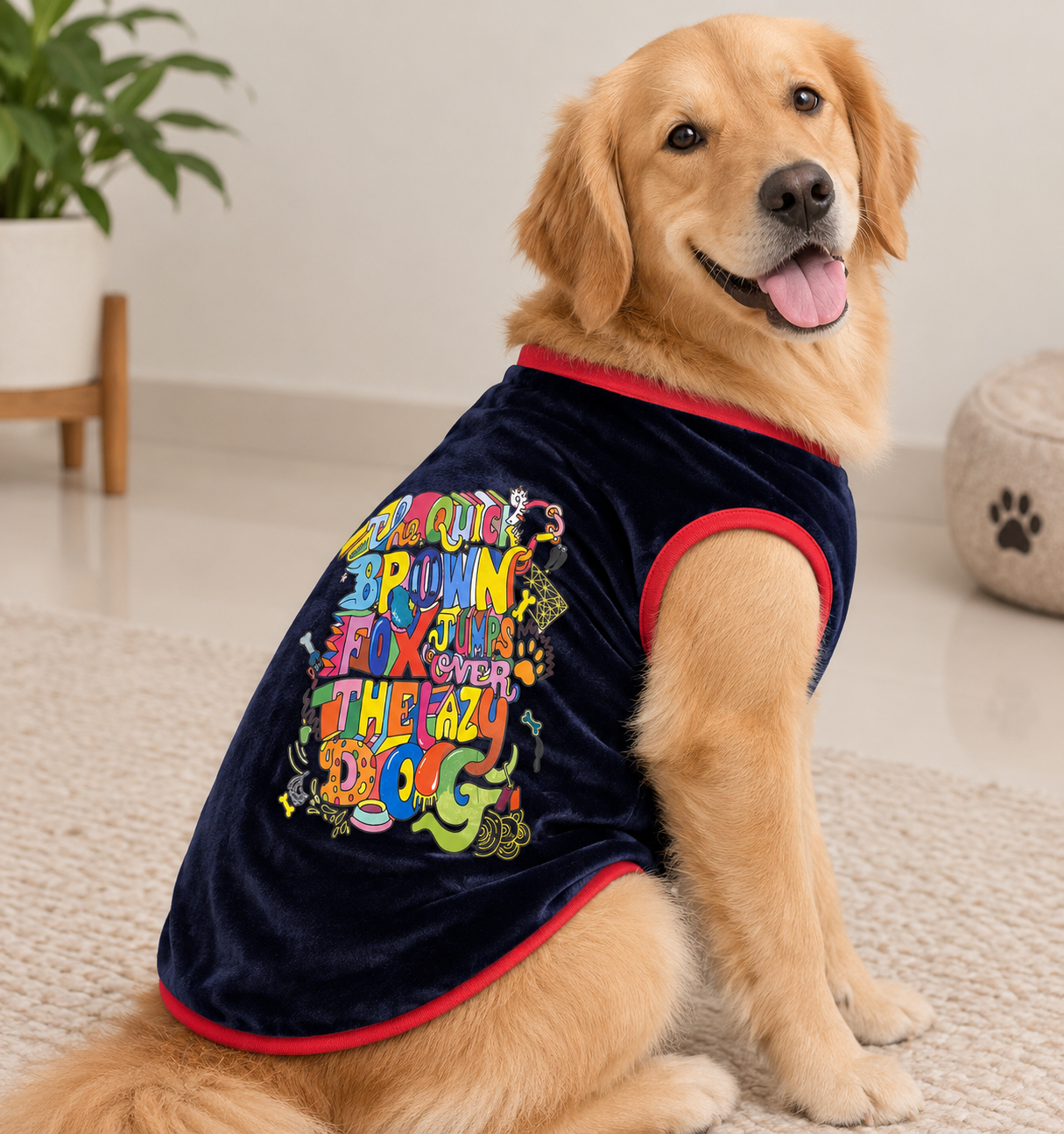 Navy Blue Velvet Tee – Colourful Graphic Print