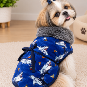 🦈 Shark Print Fur Coat for Dogs – Blue