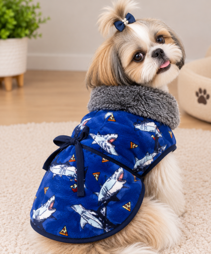 🦈 Shark Print Fur Coat for Dogs – Blue