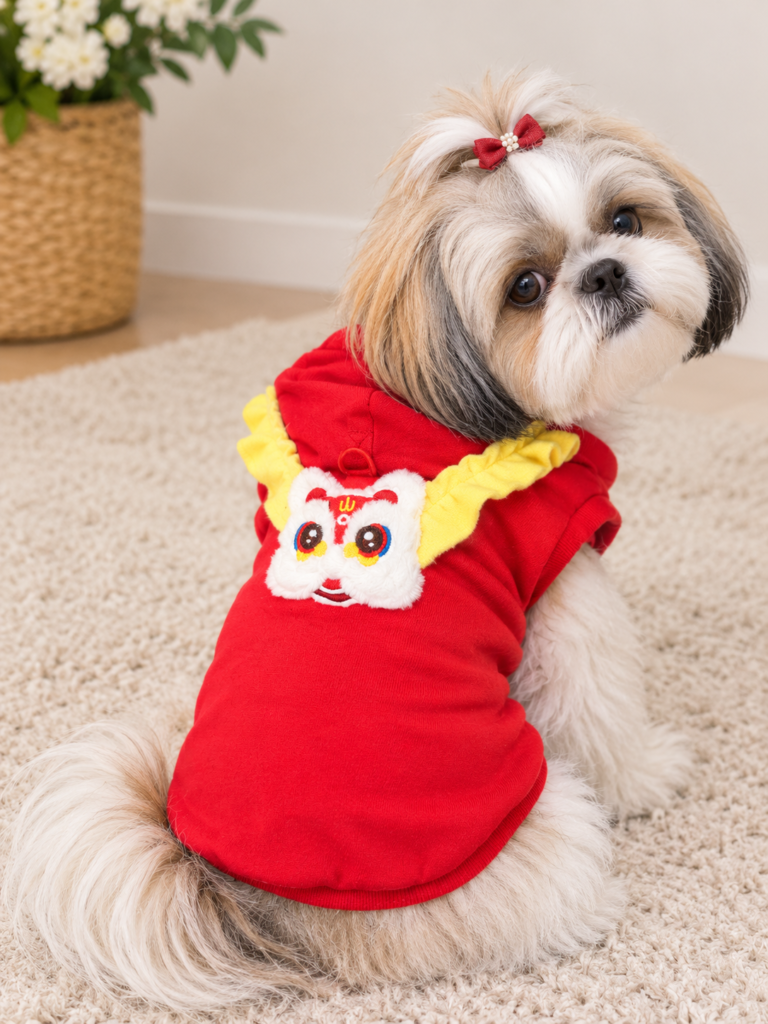 Red Winter Outfit with Yellow Ruffle Detailing