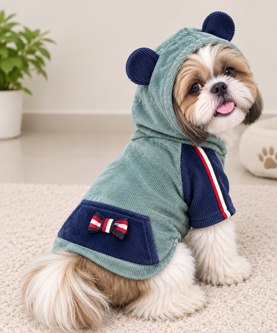 Teal & Navy Blue Corduroy Bear Hoodie