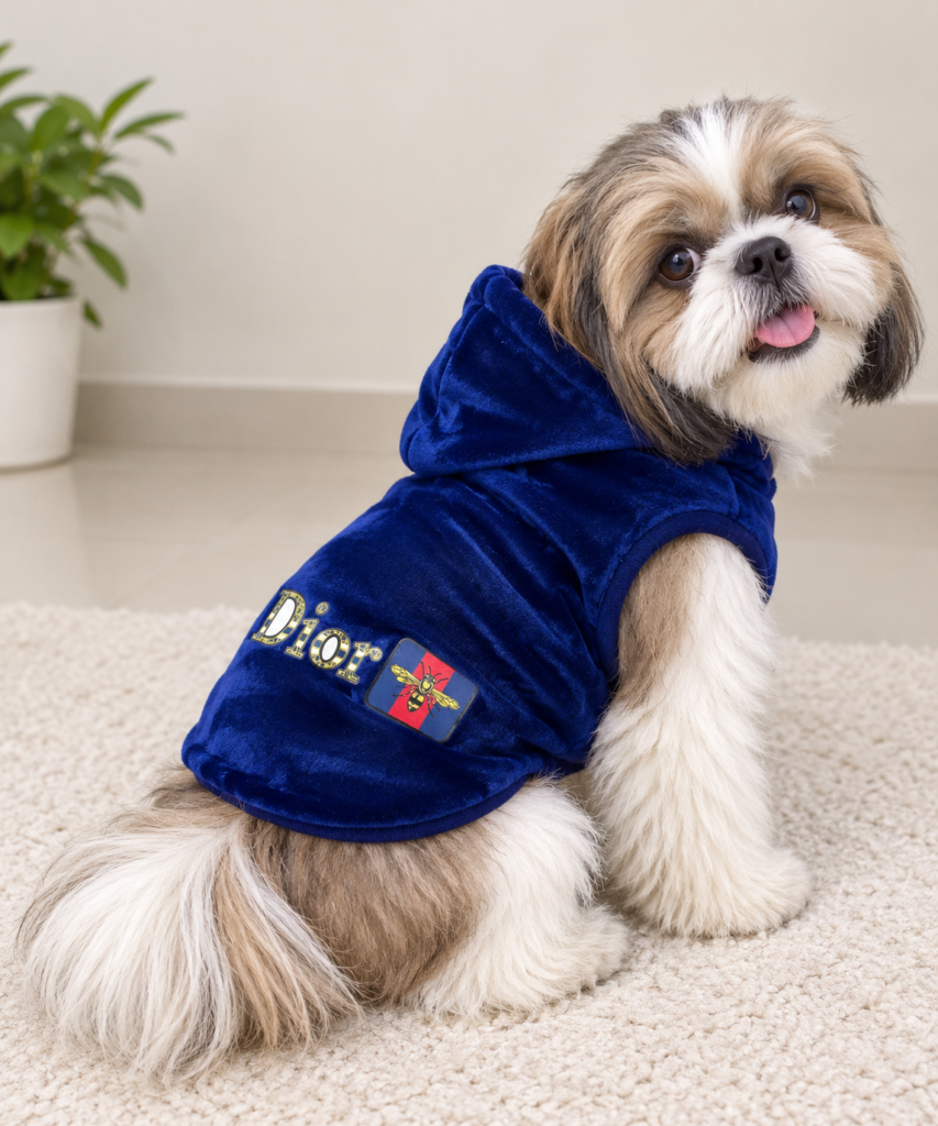 Dior Royal Blue Velvet Sleeveless Hoodie