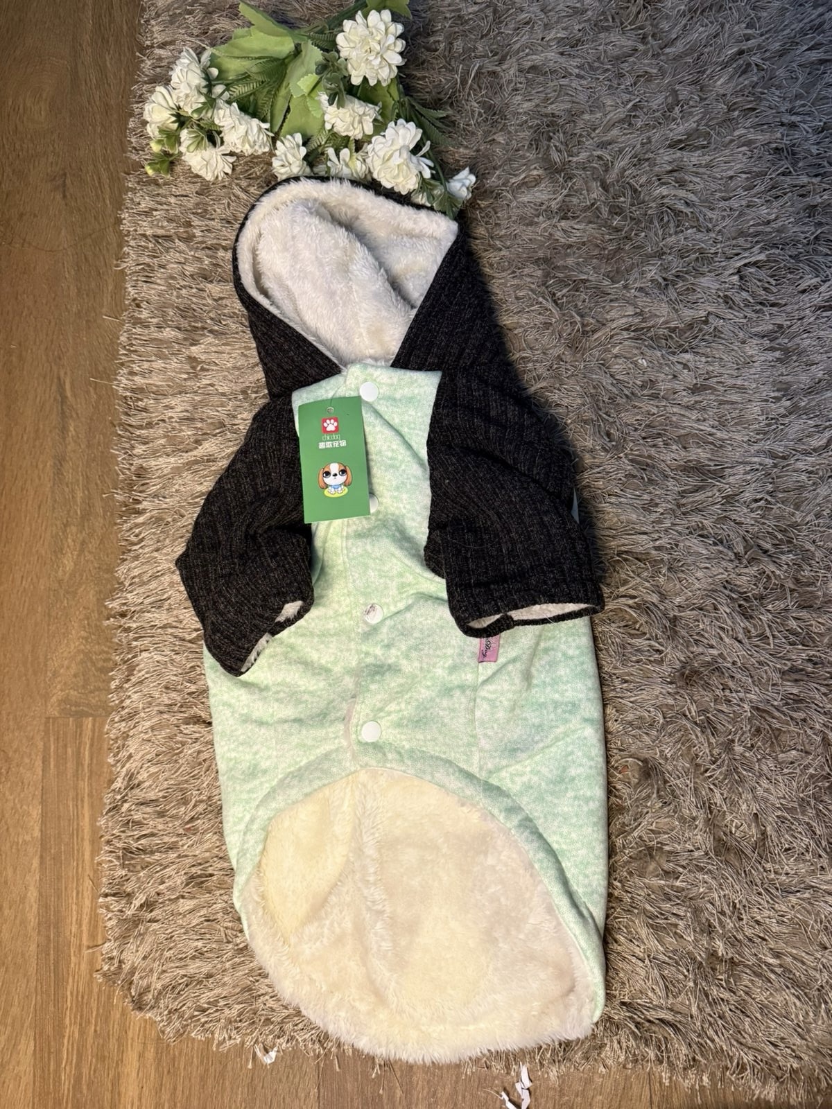 Mint Green & Black Fur Hoodie - Image 3