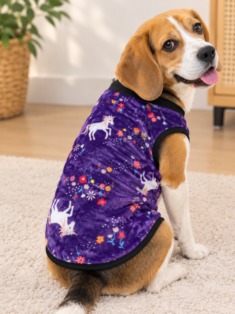 Purple Unicorn Velvet Dog Tee with Black Border 🦄💜