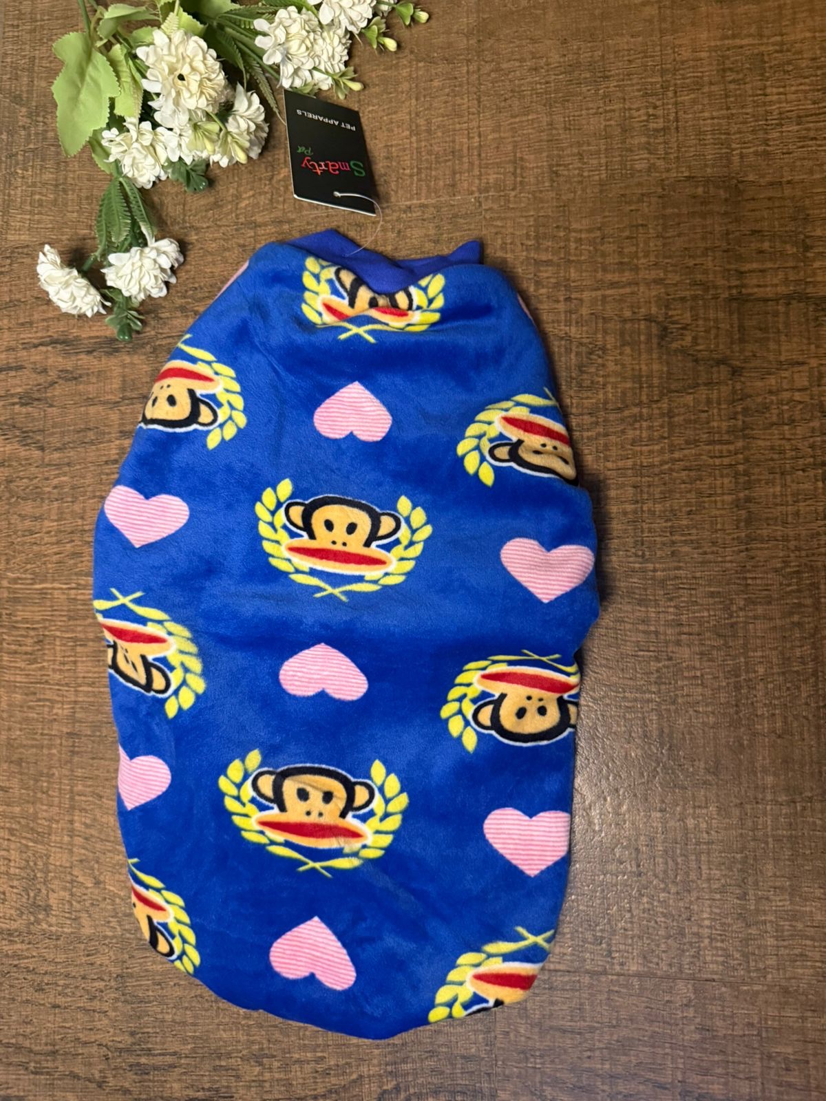 Blue Monkey & Hearts Sleeveless Velvet Tee - Image 2