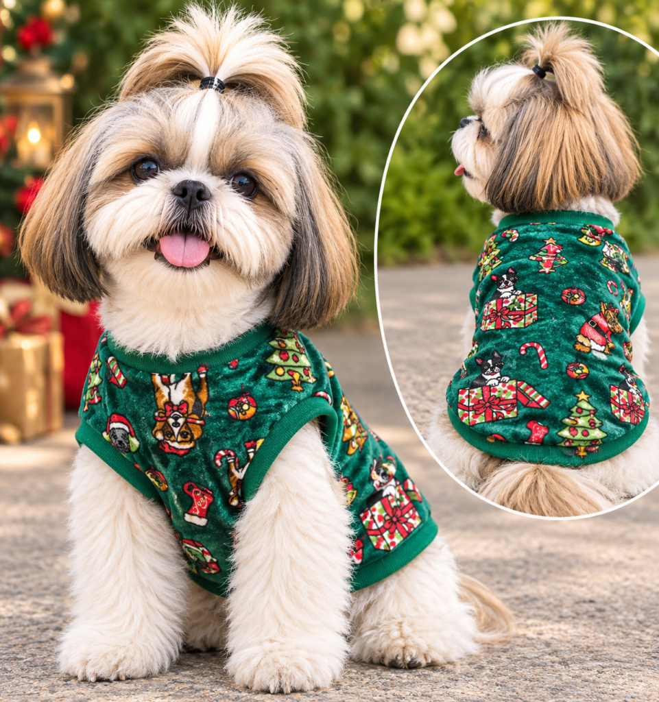 🎄 Green Christmas Print Velvet Winter T-Shirt ✨