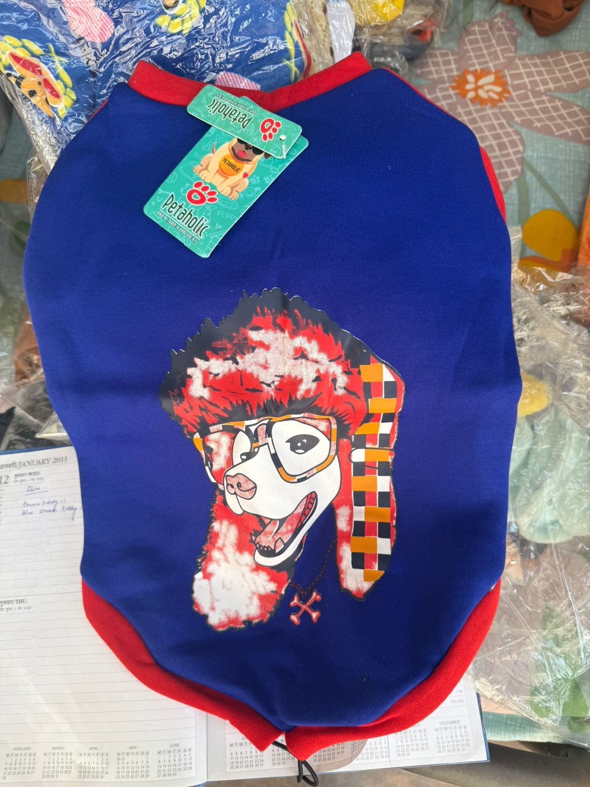 Blue & Red Printed Winter T-Shirt - Image 2