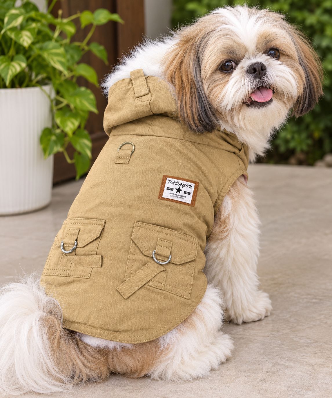 Tan Hooded Fur Jacket for Dogs – Stylish Winter Wear