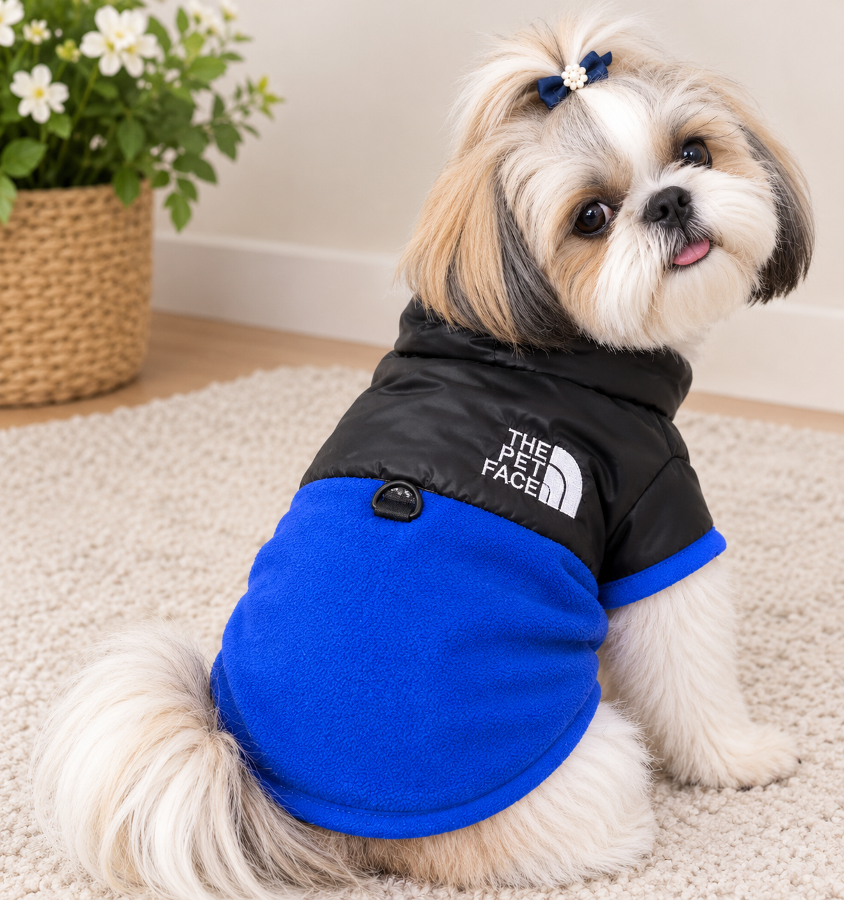 The Pet Face Blue & Black Half-Sleeve Winter Jacket