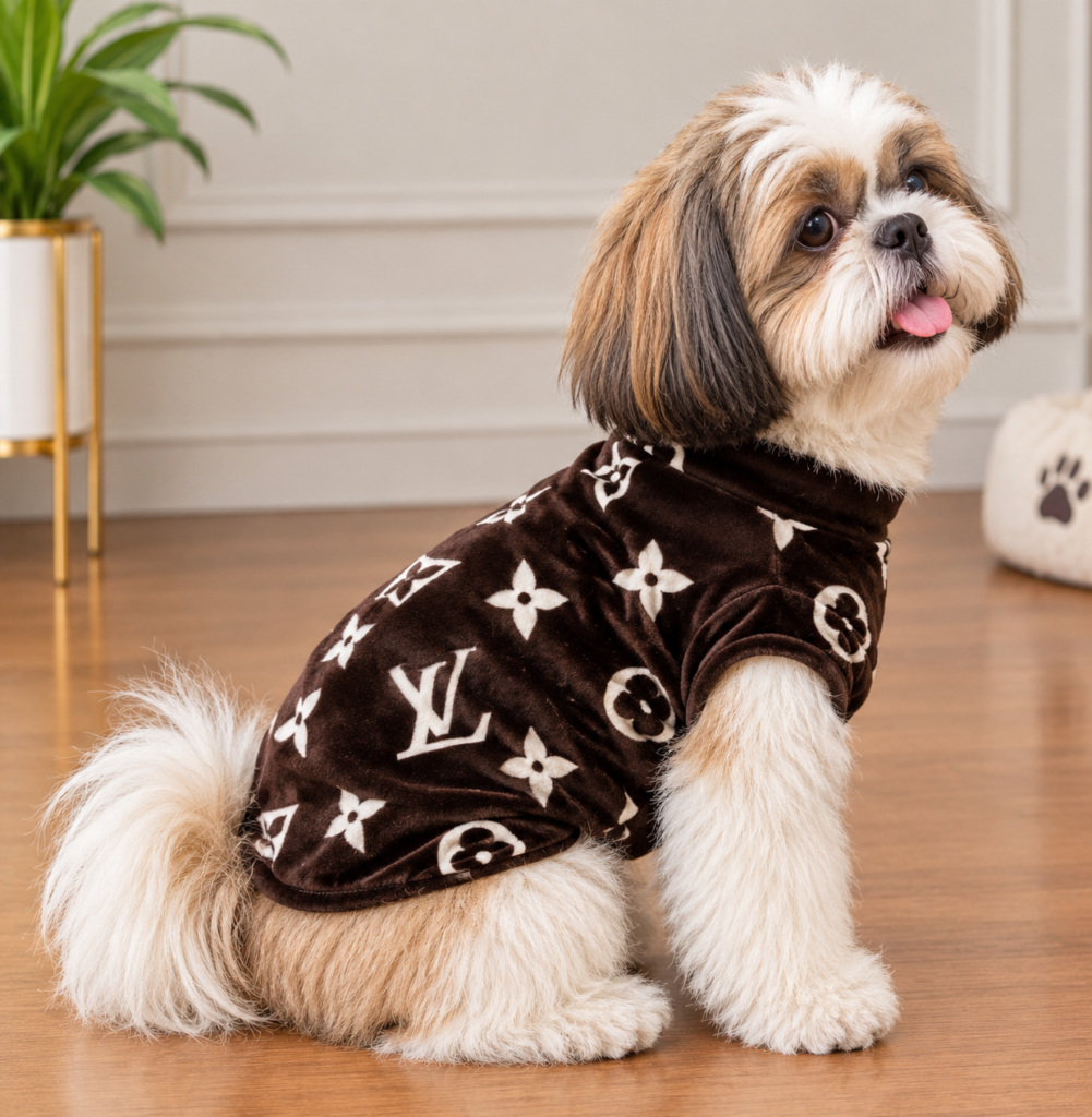 Brown LV-Print Velvet Winter Tee