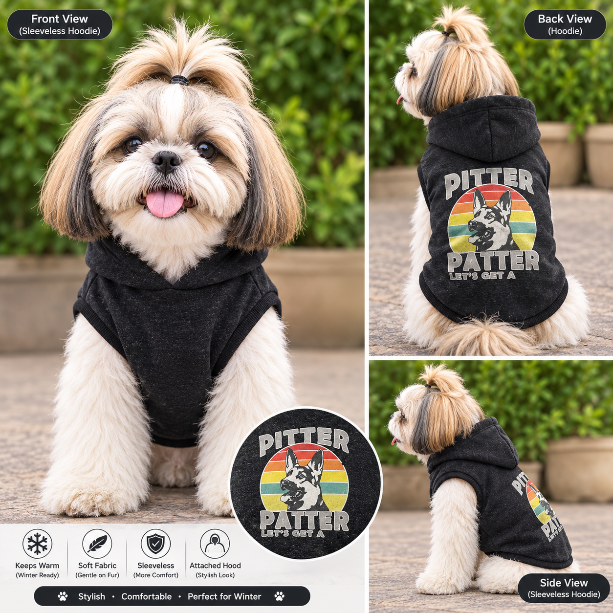 🩶 Pitter Patter – Grey Sleeveless Winter Hoodie