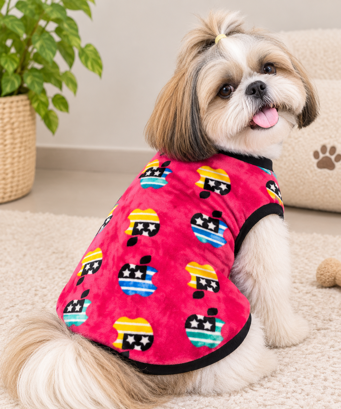 Pink Apple Print Velvet Winter Tee