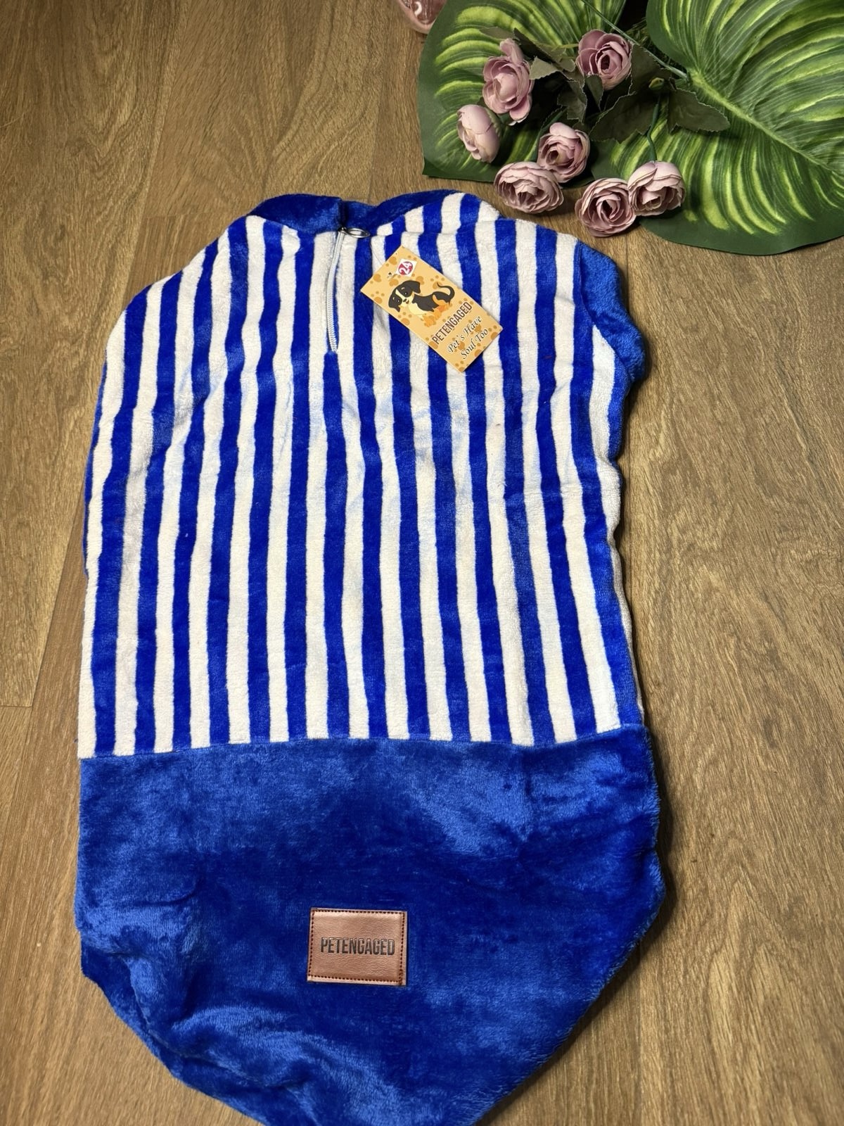 Blue & White Striped Velvet Winter Outfit - Image 2