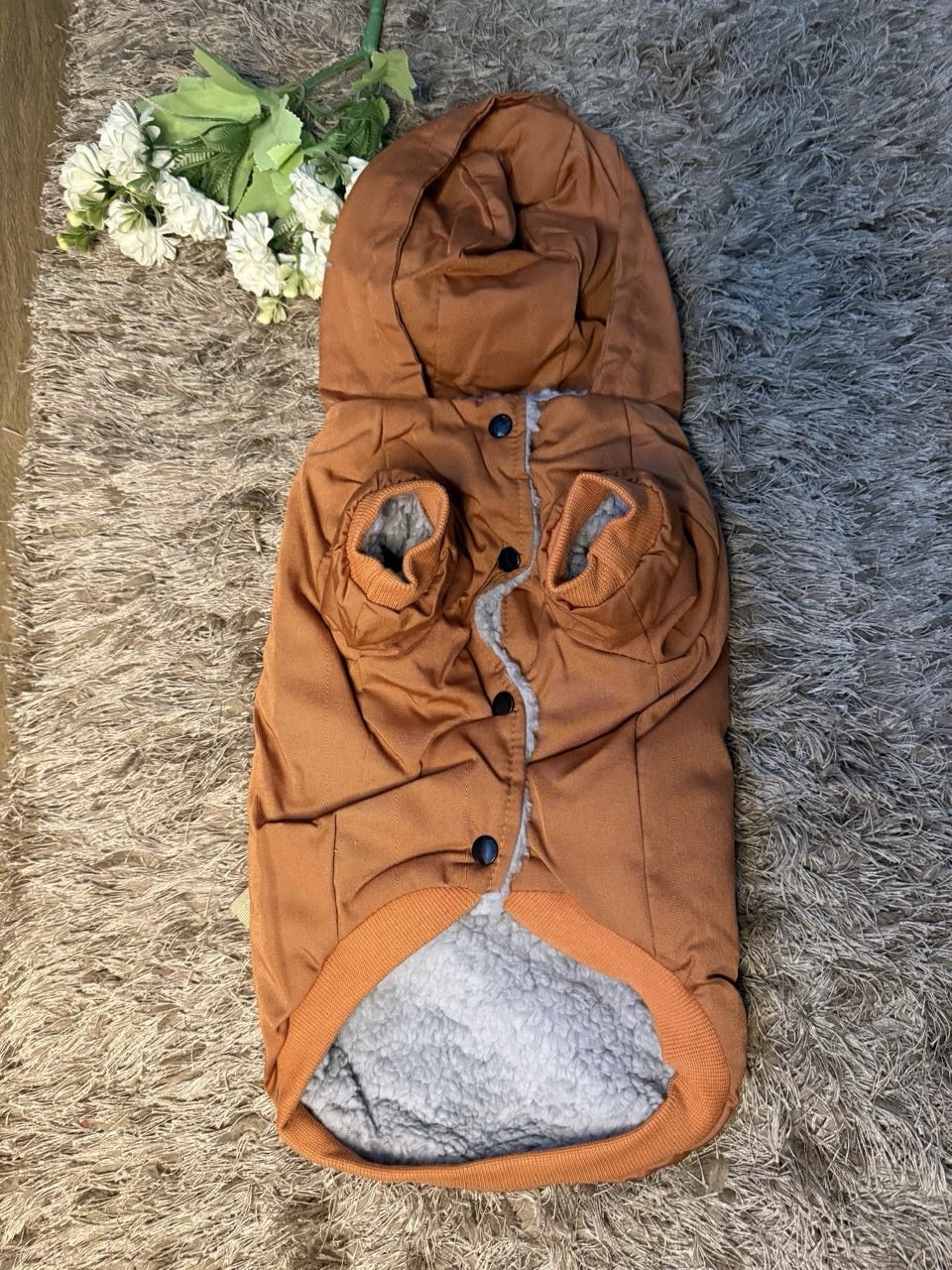Rust Brown Fur-Lined Hooded Jacket - Image 3