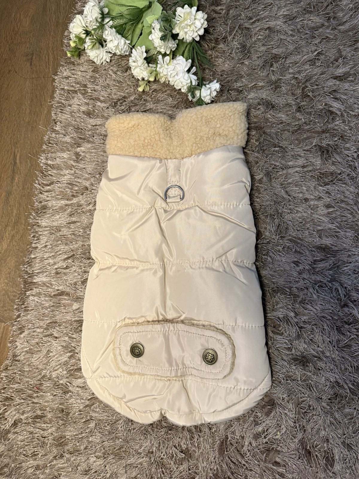 Cream Beige Sleeveless Fur Winter Jacket - Image 2