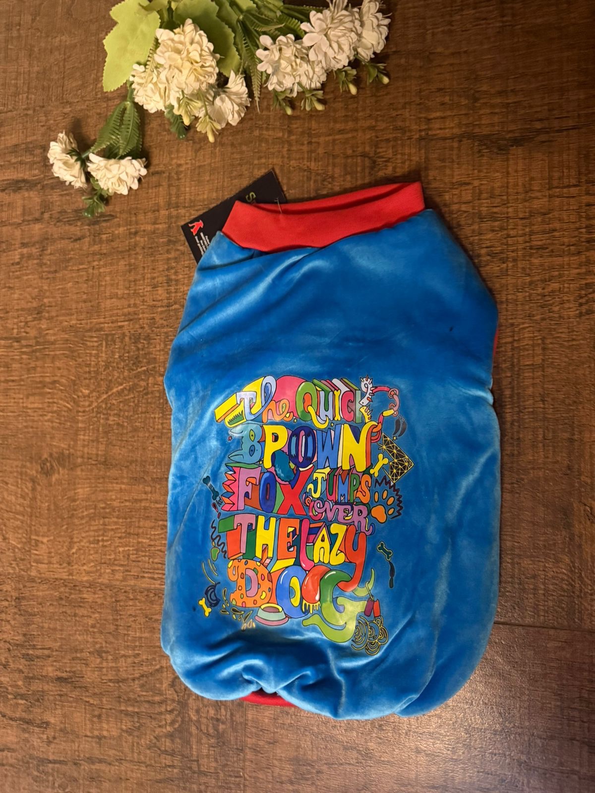 Blue Funky Graphic Print Velvet tee - Image 2